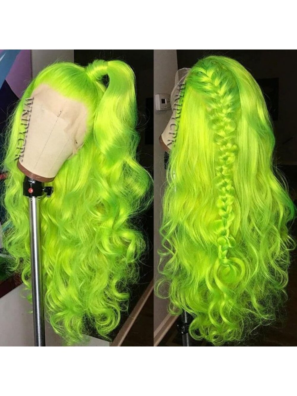 24-Inch Fluorescent Green Wavy Lace Front Wig - Heat Resistant Synthetic Hair